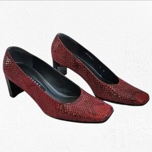 Stuart Weitzman Snake Print Leather Block Heel Pumps Size 8.5 AA Office Chic